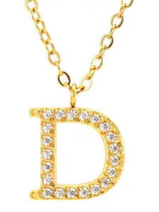 ZAISHA Stainless Steel 18k Gold-Plated Stones Studded Alphabet R Pendants With Chains