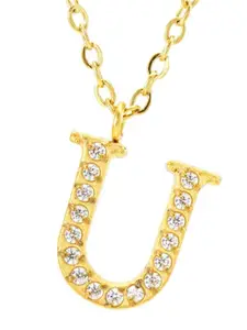 ZAISHA Stainless Steel 18k Gold-Plated Stones Studded Alphabet R Pendants With Chains