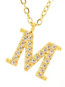 ZAISHA Stainless Steel 18k Gold-Plated Stones Studded Alphabet R Pendant & Chain