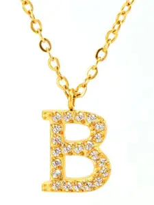 ZAISHA 18k Gold-Plated Stainless Steel Stone Studded Alphabet R Pendant With Chain