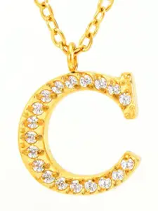 ZAISHA 18k Gold-Plated Artificial Stones Alphabet R Pendant With Chain
