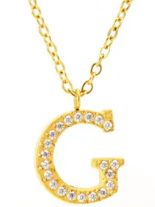 ZAISHA Stainless Steel 18k Gold-Plated Stones Studded Alphabet R Pendants With Chains