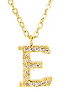 ZAISHA 18k Gold-Plated Stainless Steel Stone Studded Alphabet R Pendant With Chain