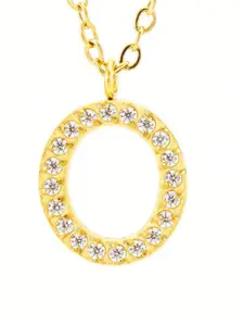 ZAISHA Stainless Steel 18k Gold-Plated Stones Studded Alphabet R Pendants With Chains