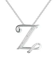 Kicky And Perky 925 Sterling Silver Rhodium-Plated Z Pendant with Moissanite & Chain
