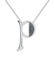 Kicky And Perky 925 Sterling Silver Rhodium-Plated P Pendant with Labradorite & Moissanite
