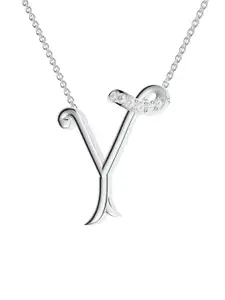 Kicky And Perky 925 Sterling Silver Rhodium-Plated Y Pendant with Moissanite & Chain