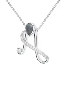 Kicky And Perky 925 Sterling Silver Rhodium-Plated A Pendant with Labradorite & Moissanite