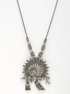 Anouk Women Silver-Toned German Silver Oxidised Pendant with Chain