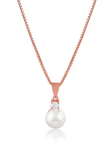 Peora 925 Sterling Silver Rose Gold-Plated Pendant With Chain