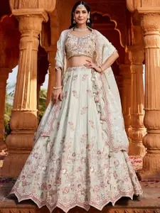panchhi Embroidered Beads and Stones Semi-Stitched Lehenga & Unstitched Blouse With Dupatta