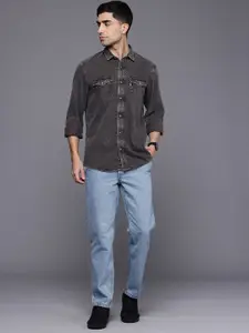 Louis Philippe Jeans Pure Cotton Slim Fit Faded Opaque Denim Casual Shirt