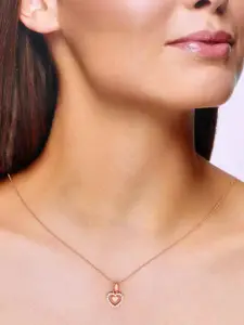 KAI JEWEL Rose Gold-Plated Heart Shaped Stone-Studded Pendants With Chains