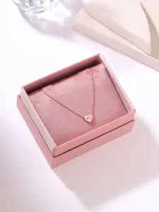 Kicky And Perky Sterling Silver Rose Gold-Plated Stones Studded Heart Pendants with Chains