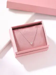 Kicky And Perky Sterling Silver Silver-Plated Stones Studded Heart Pendants with Chains