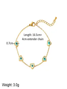 AQUASTREET 18K Gold Plated Waterproof Anti-Tarnish Heart Evil Eye Charm Chain Bracelet