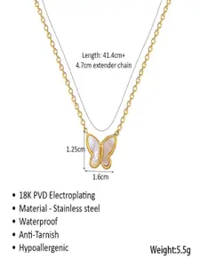 AQUASTREET 18K Gold Plated Waterproof Anti-Tarnish White Shell Butterfly Pendant Necklace
