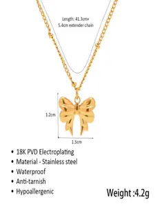AQUASTREET 18K Gold Plated Waterproof Anti-Tarnish Ribbon Bow Pendant Dotted Necklace