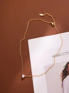 AQUASTREET 18K Gold Plated Waterproof, Anti-Tarnish White Heart Stone Pendant Necklace