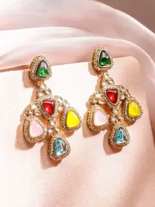 Rubans 22K Gold Plated Multicolor Triangle Cubic Zirconia Studded Chandelier Earrings