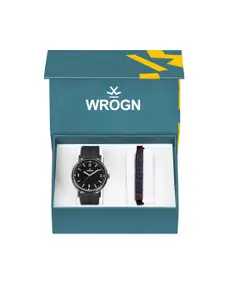 WROGN Men Dial & Leather Bracelet Style Straps Analogue Watch WRNWJ25 Set-68