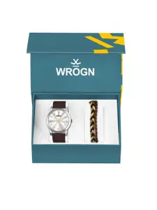 WROGN Men Mother of Pearl Dial & Leather Straps Analogue Watch WRNWJ25 Set-50