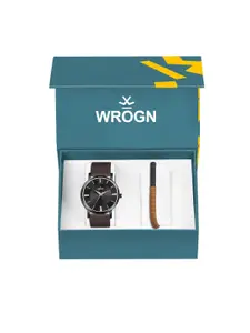 WROGN Men Patterned Dial & Leather Bracelet Style Straps Analogue Watch WRNWJ25 Set-51