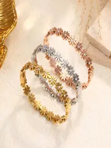 AQUASTREET 18K Gold Plated Waterproof Anti-Tarnish Floral Bangle Bracelet