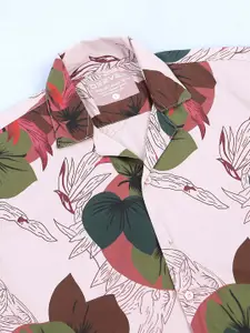 beevee Leaf Printed Lapel Collar Shirt With Shorts