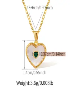 AQUASTREET18K Gold Plated Waterproof Anti-Tarnish Green Zircon In Heart Pendant Necklace