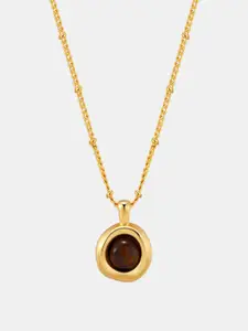 AQUASTREET18K Gold Plated Waterproof Anti-Tarnish Tiger's Eye Pendant Necklace
