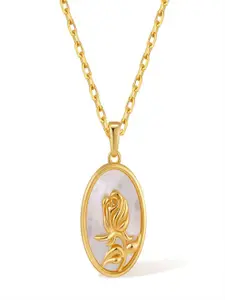 AQUASTREET18K Gold Plated Waterproof Anti-Tarnish Vintage Rose Pendant Necklace