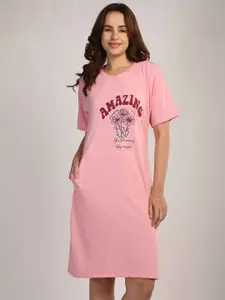 Duchess Typography Printed Loose Fit Maternity Mom T-Shirt Nightdress