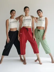 FFLIRTYGO  Women Pack Of 3 Cotton Mid-Rise Capri Lounge Pants