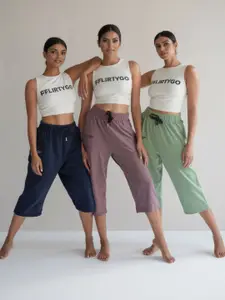 FFLIRTYGO Pack Of 3 Cotton Mid-Rise Capri Lounge Pants