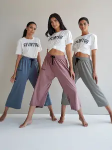 FFLIRTYGO Women Pack Of 3 Cotton Mid-Rise Capri Lounge Pants