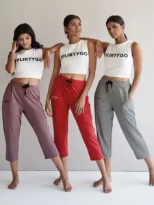 FFLIRTYGO Women Pack Of 3 Cotton Mid-Rise Capri Lounge Pants
