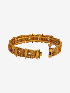 Kushal's Fashion Jewellery Gold-Plated Stones Studded Ruby Ethnic Antique Bangle