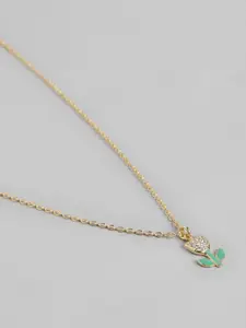 Carlton London 18kt Gold Plated CZ Enamel Tulip Pendant and Chain