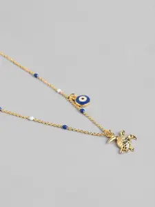 Carlton London 18kt Gold Plated Evil Eye and Enamel Turtle Pendant and Chain