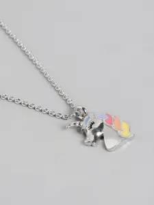 Carlton London Rhodium Plated Rainbow Enamel Unicorn Head Pendant and Chain