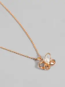 Carlton London 18kt Rose Gold Plated Pearl Floral Pendant and Chain