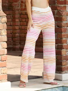 SASSAFRAS Crochet Striped Round Neck Scalloped Top With Trousers