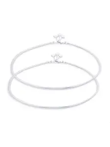 LeCalla 925 Sterling Silver-Plated Artificial Stones Studded And Beaded Anklet