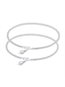 LeCalla 925 Sterling Silver-Plated Artificial Stones Studded And Beaded Anklet