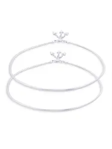 LeCalla 925 Sterling Silver-Plated Artificial Stones Studded And Beaded Anklet