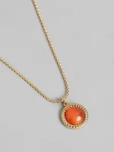 Carlton London 18kt Gold Plated Stainless Steel Carnelian Pendant and Chain