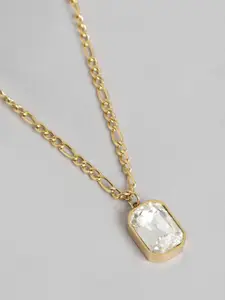 Carlton London 18kt Gold Plated Stainless Steel Square Crystal Pendant and Chain