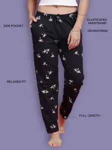 Kryptic Women Pure Cotton Printed Relaxed-Fit Mid-Rise Lounge Pants