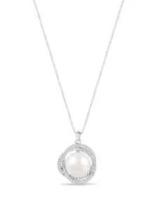 Zavya Abstract Pearl Rhodium Plated 925 Sterling Silver Pendant Necklace